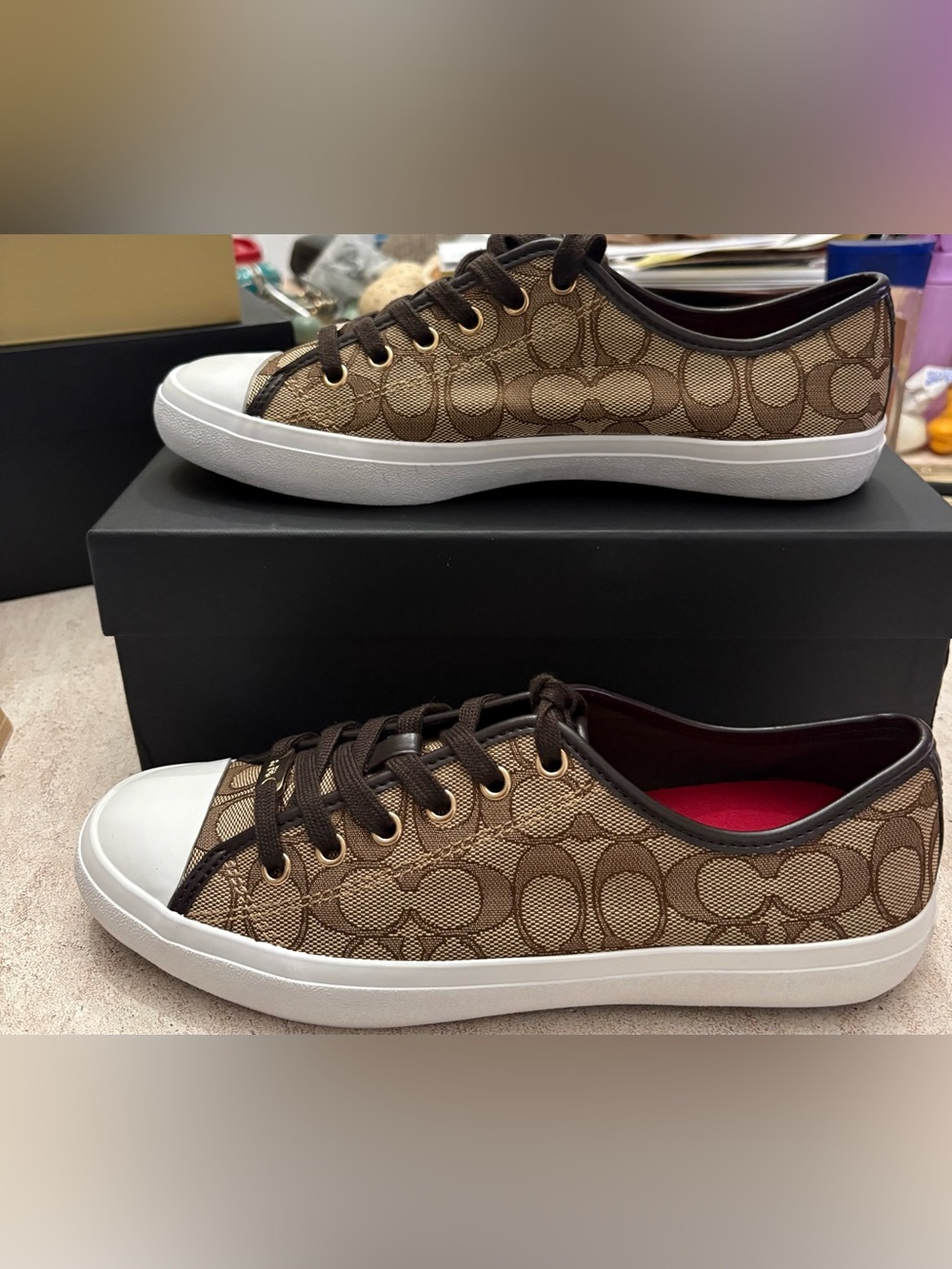 Coach Low-Top Signature Canvas Sneakers in Brown and White